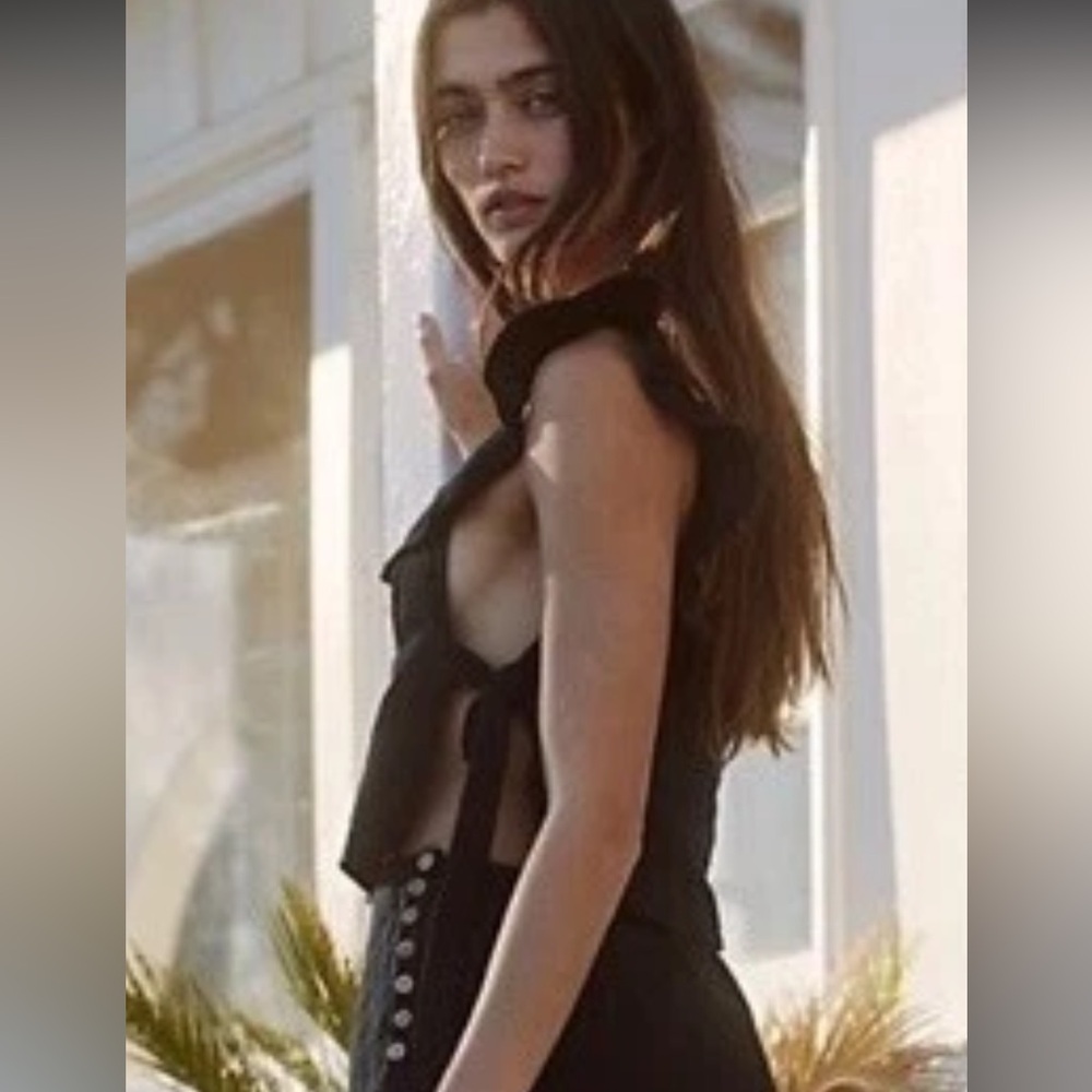Free People Black Tank Top with Side Ties XL